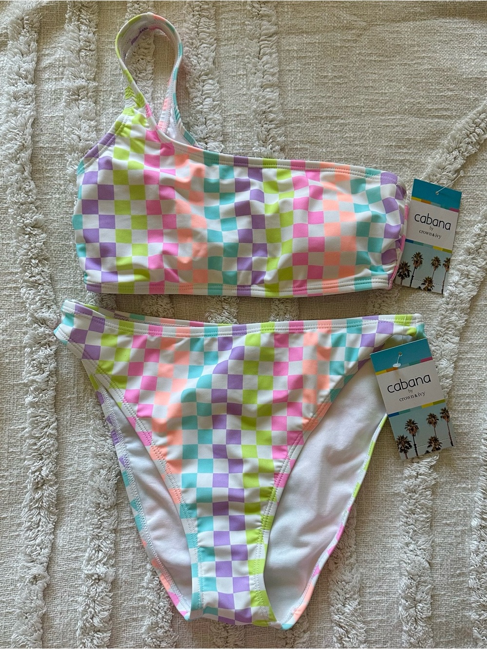 cabana fluorescent pastel checkered nylon/spandex bikini / sz small